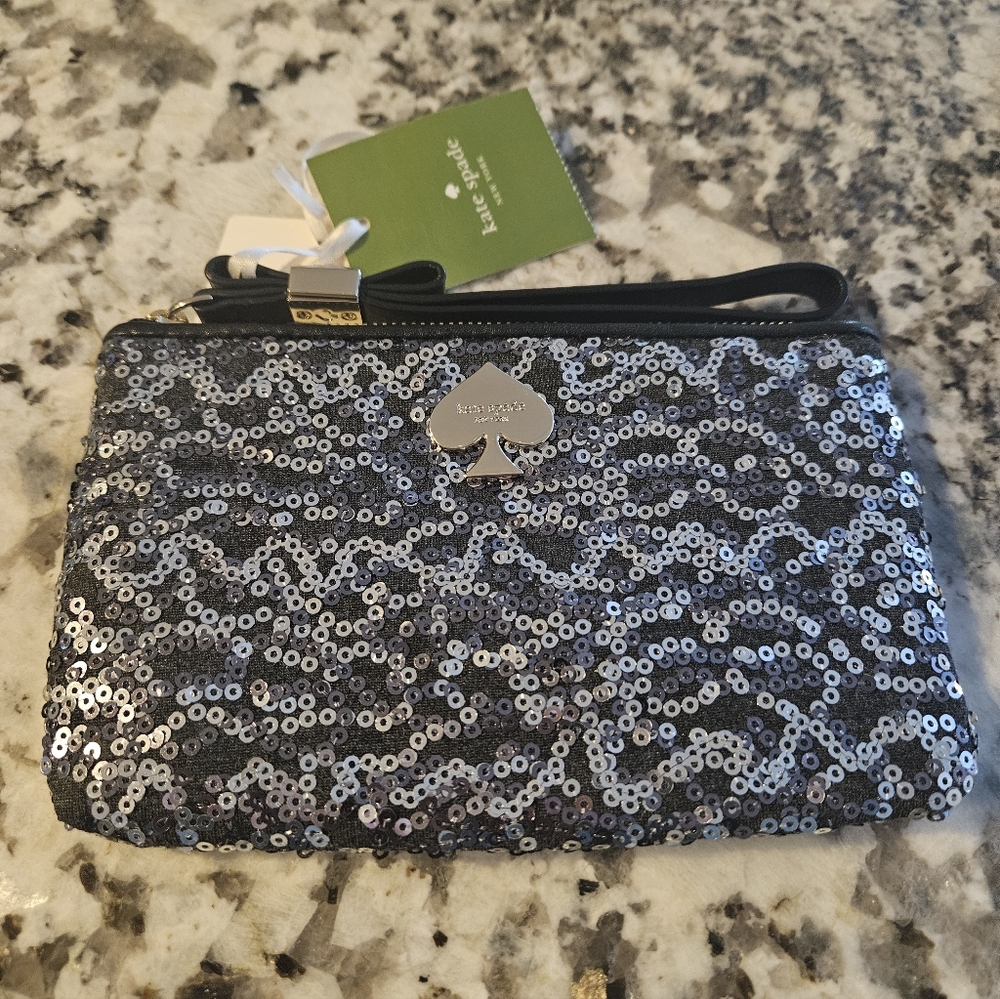 Kate Spade Silver Sequin Wristlet NWT